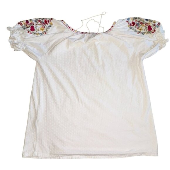 Solitaire Womens Embroidered Puff Sleeve Blouse-Cream-M-GUC - Picture 7 of 8